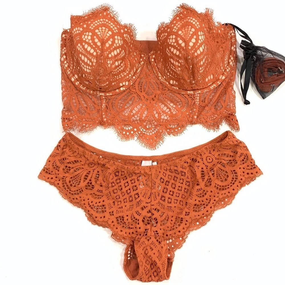 Victoria’s Secret set Dream Angels long line Bustier bra & matching panty Rust